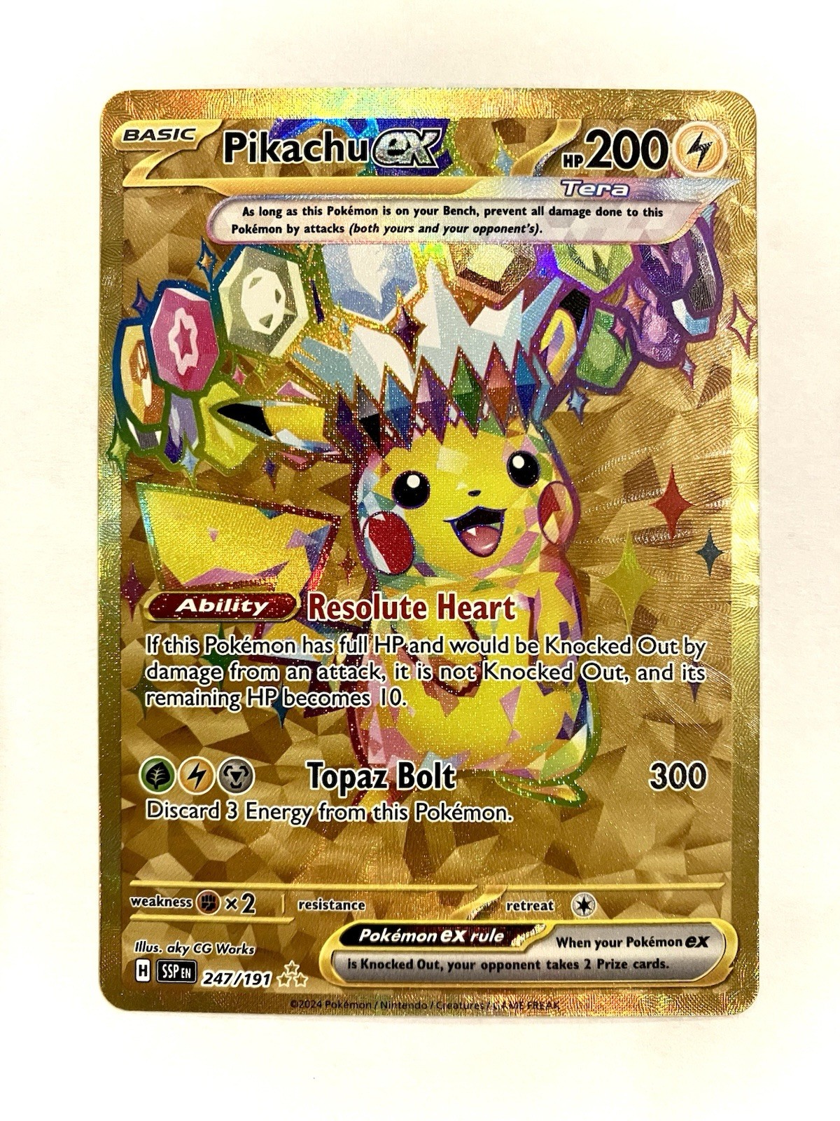 Pikachu ex 247/191 SV08 Surging Sparks Gold Hyper Rare Pokemon TCG Card NM