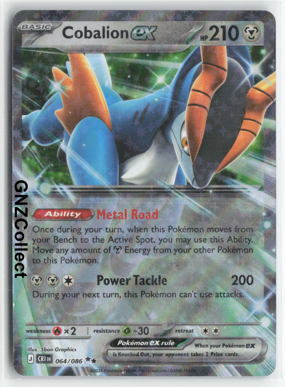 064/086 Cobalion ex Holo Double Rare ME04: Chaos Rising CRI Metal NM
