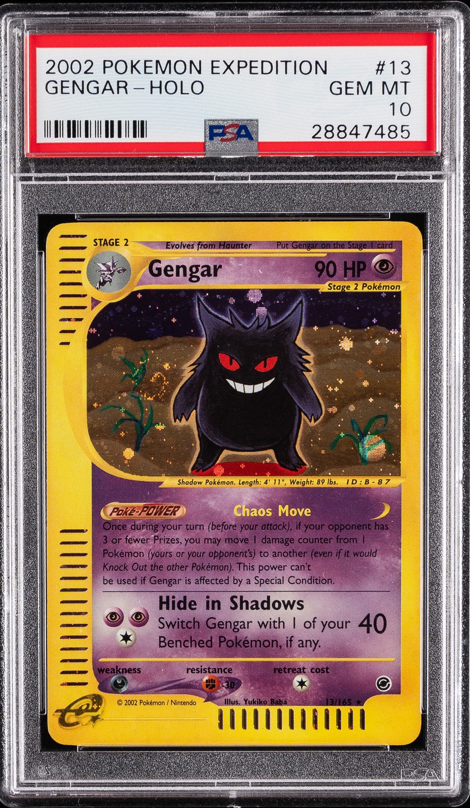 2002 POKEMON EXPEDITION #13 GENGAR-HOLO PSA 10