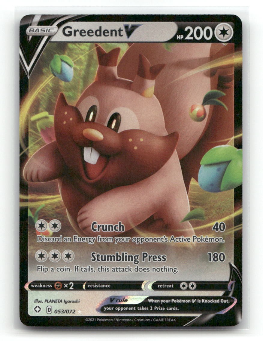 Greedent V 053/072 Holo V Rare Shining Fates Pokemon NM
