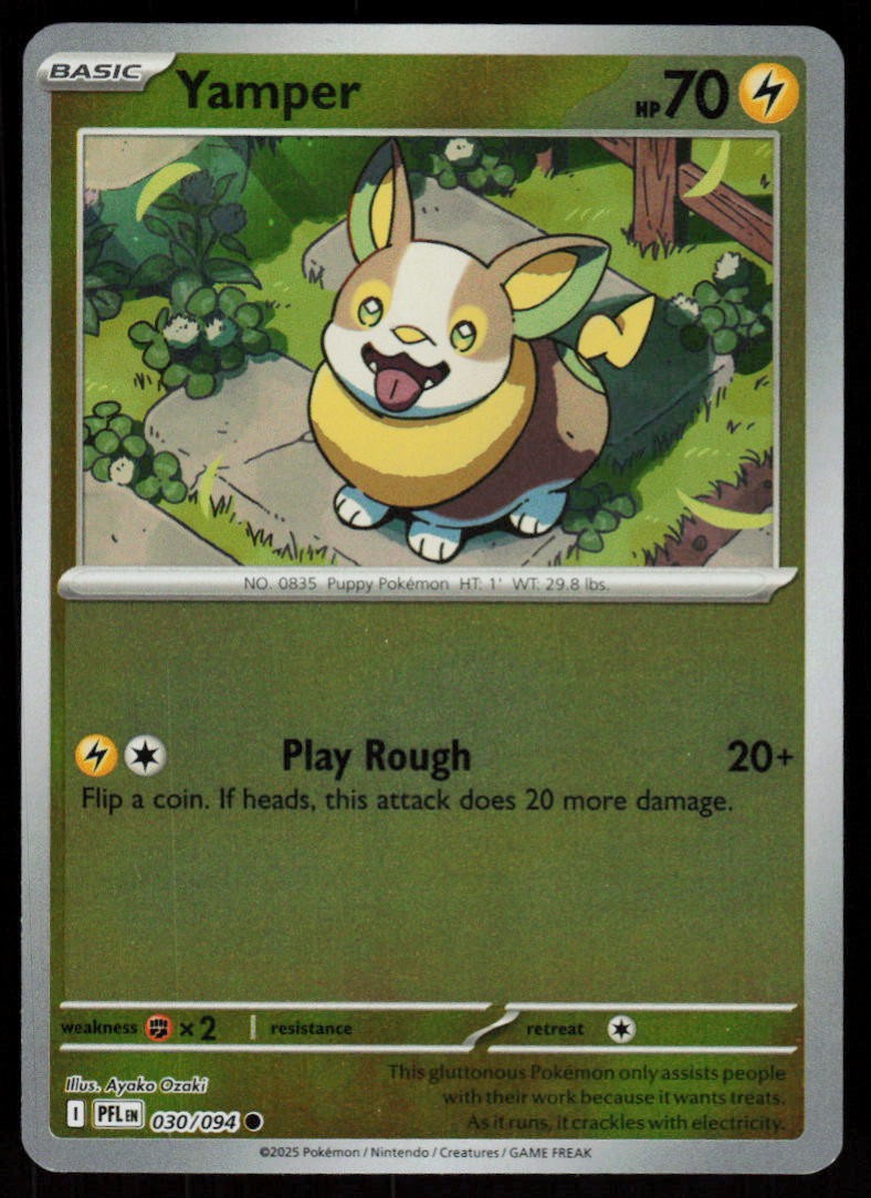 Yamper 030/094 Common Phantasmal Flames Pokemon Reverse Holo Near Mint