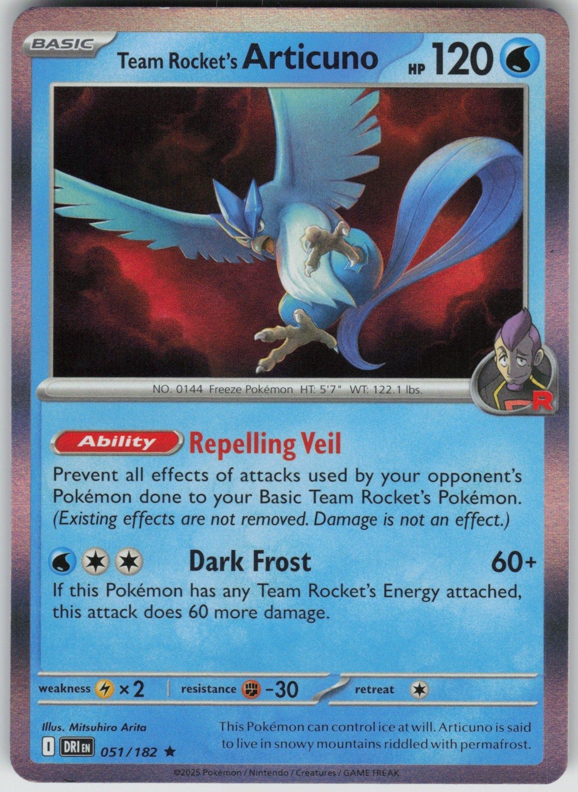 Team Rocket’s Articuno 051/182 Holo Rare SV10: Destined Rivals NM