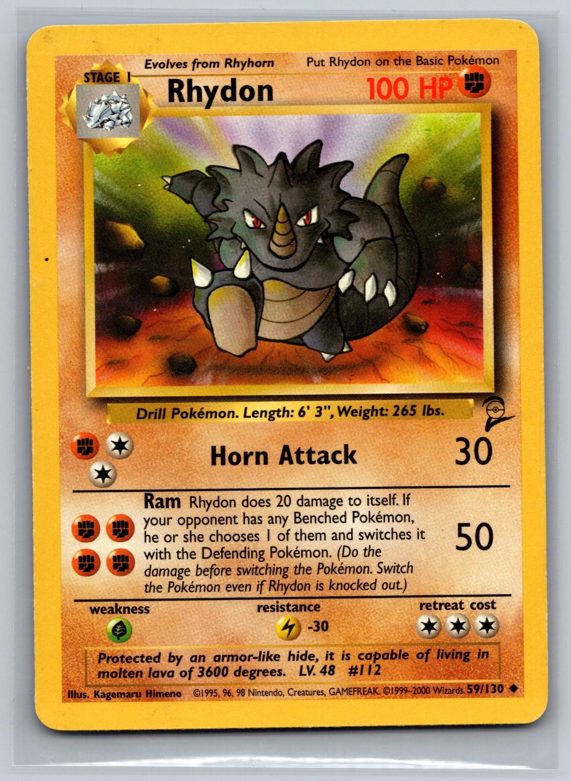 Rhydon 59/130 Uncommon Base Set 2 Pokemon Moderately Played