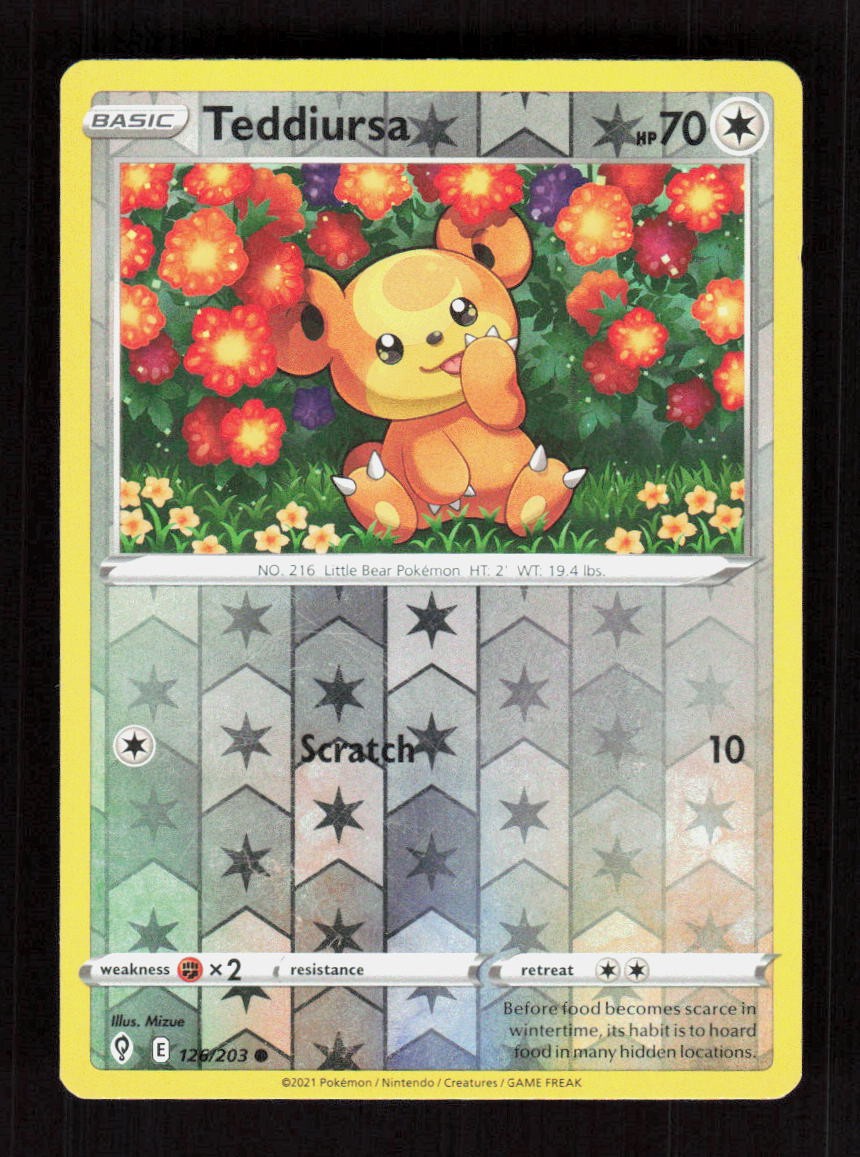 Teddiursa Reverse Holo 126/203 SWSH07: Evolving Skies Common NM