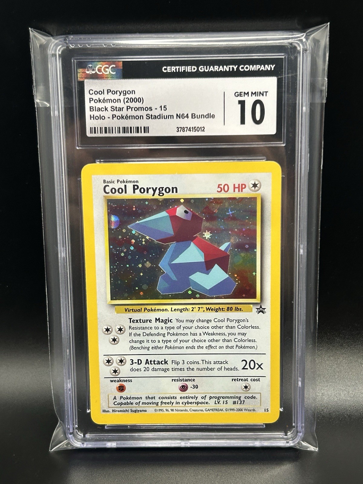 2000 COOL PORYGON #15 Holo Pokemon Stadium N64 Black Star Promo CGC 10 RARE