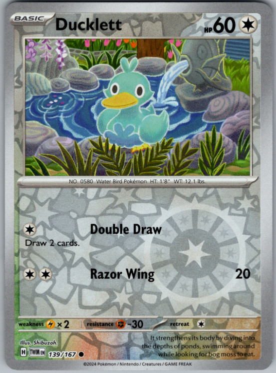 Pokemon – Ducklett – 139/167 – Reverse Holo – Twilight Masquerade – NM/M