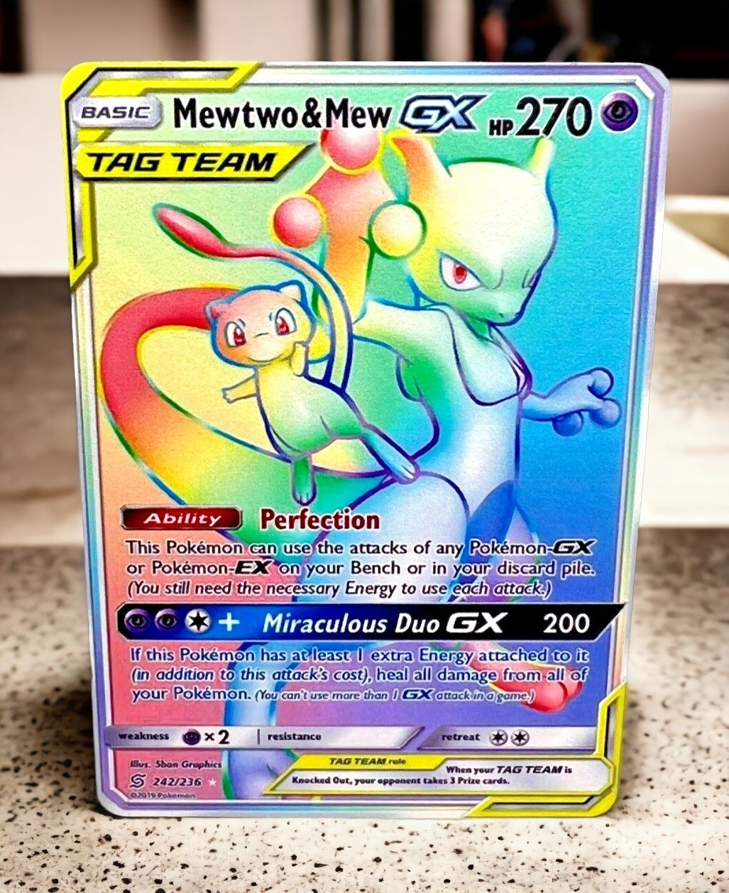 Mewtwo & Mew GX Rainbow Gold Metal Card Collectible Gift/Display