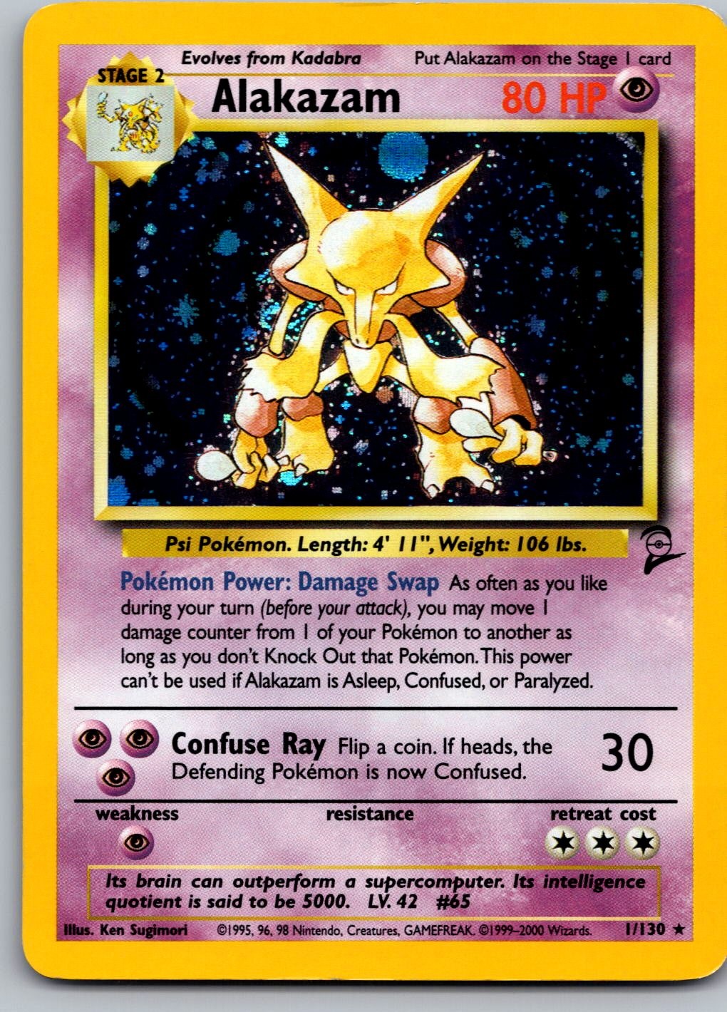 Alakazam Holo Rare Base Set 2 1/130 SWIRL!