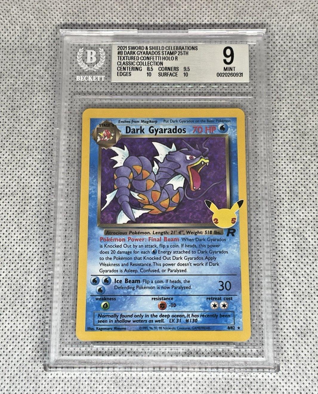 2021 Pokémon Celebrations Dark Gyarados #8 25th Stamp BGS 9 Mint **New Cert**