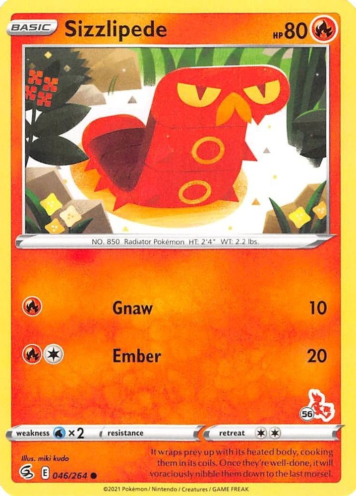 SIZZLIPEDE (#56 CINDERACE STAMPED) 046/264 BATTLE ACADEMY 2022 NM/M POKEMON