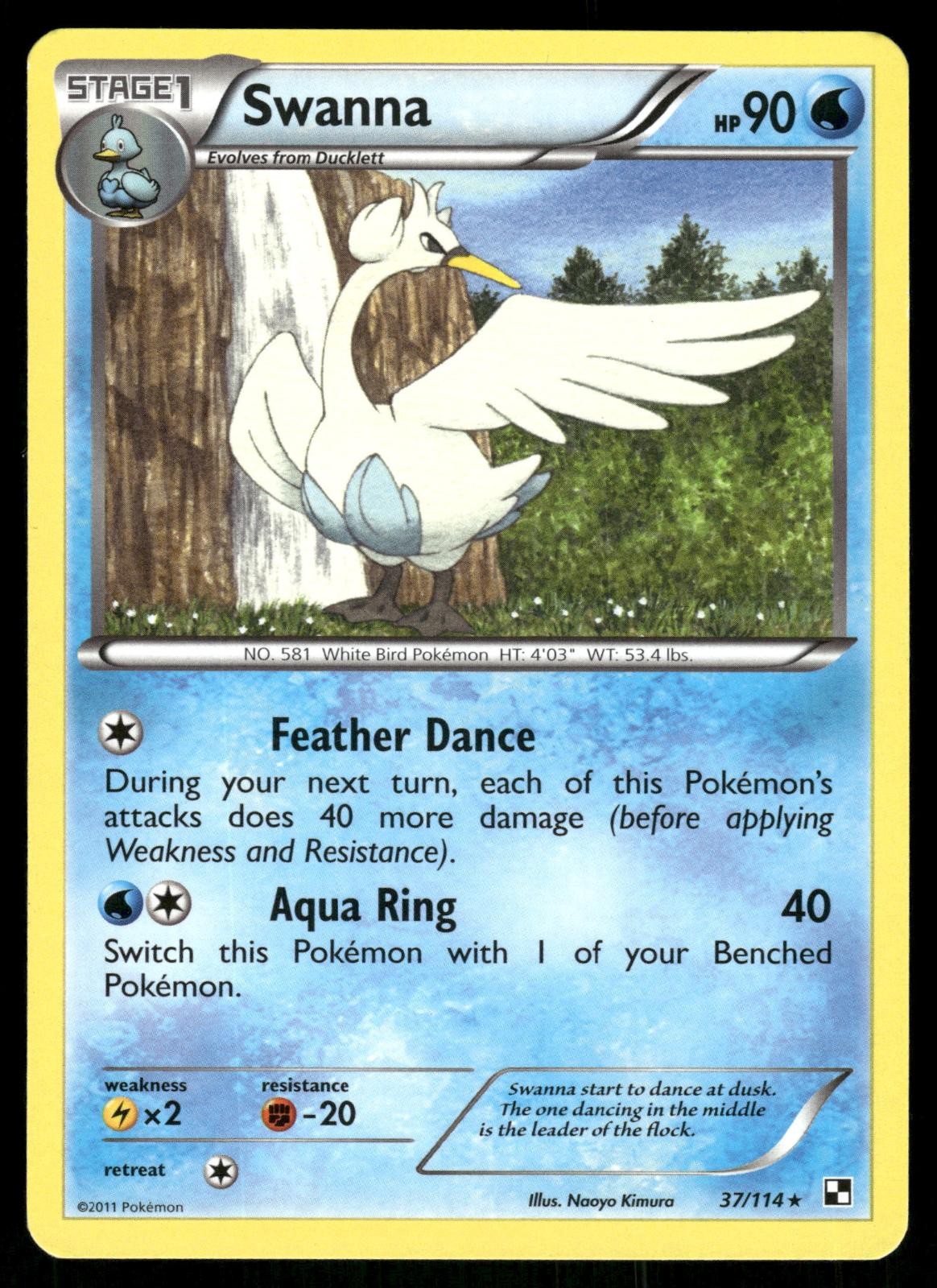 Swanna 37/114 Rare Black & White Pokemon Near Mint