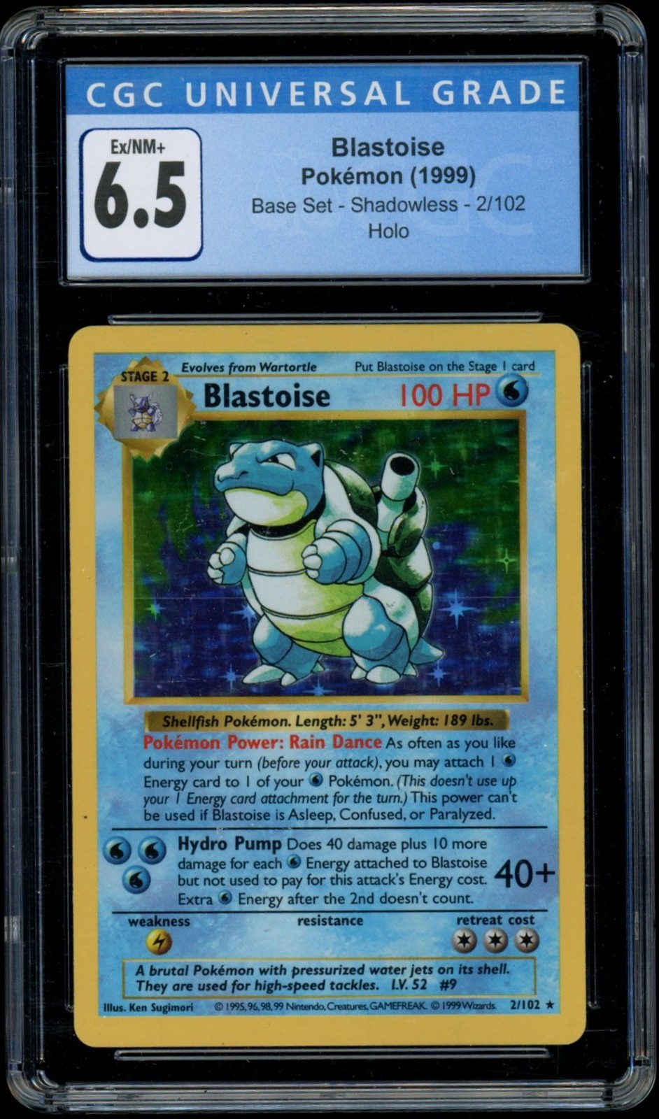 Blastoise #2/102 Base Set Shadowless Pokemon 1999 CGC 6.5
