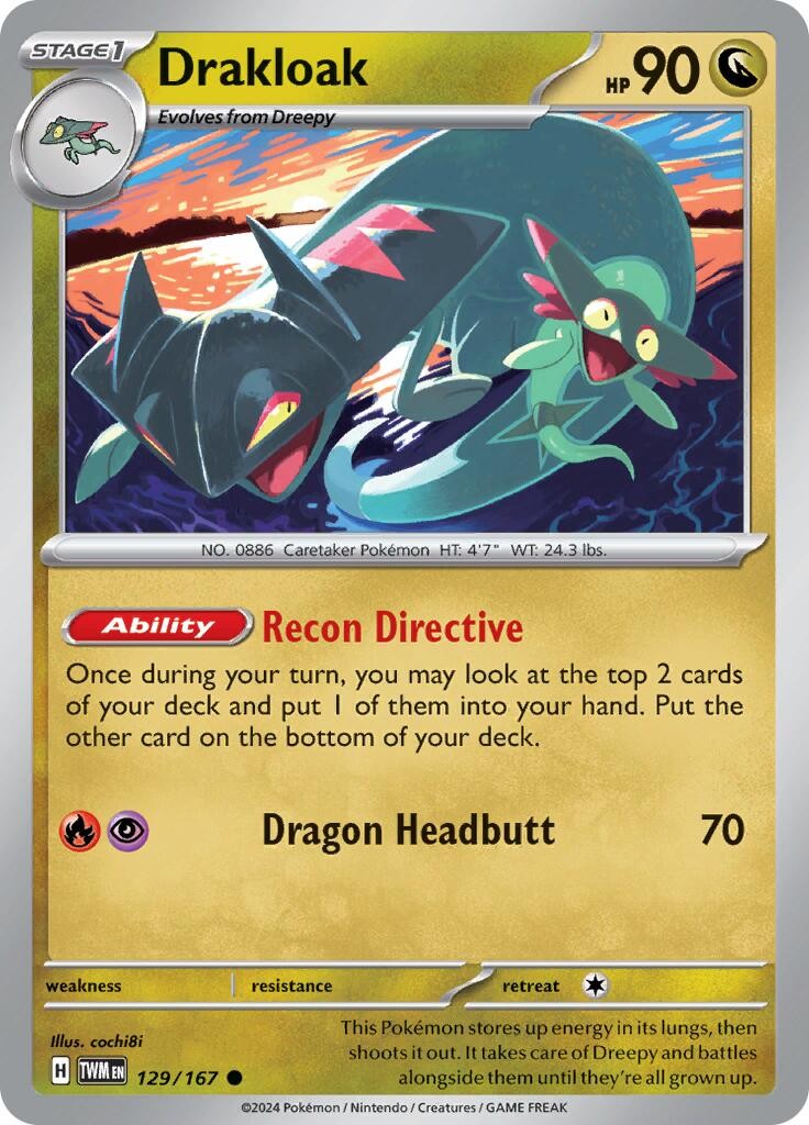 Reverse Holofoil – Drakloak – 129/167 – SV06: Twilight Masquerade – NM