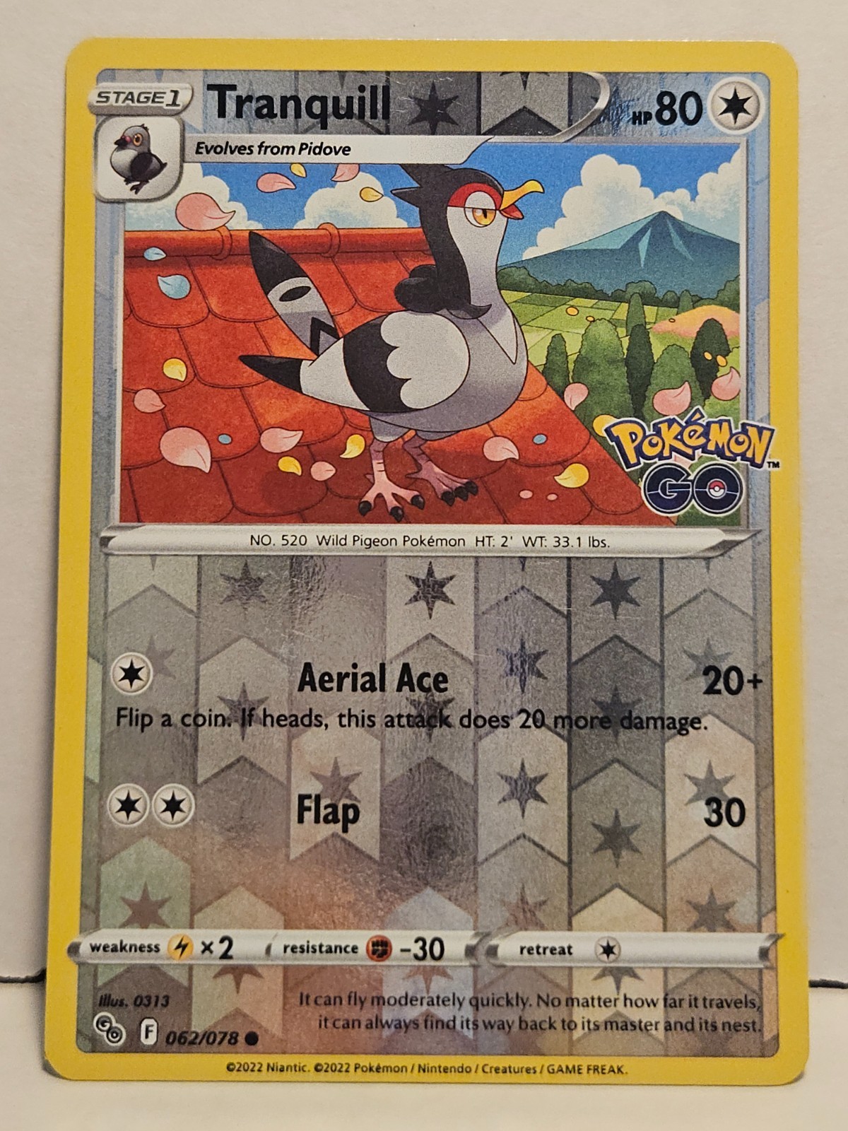 Tranquill 62/78 Reverse Holofoil Pokemon Go LP