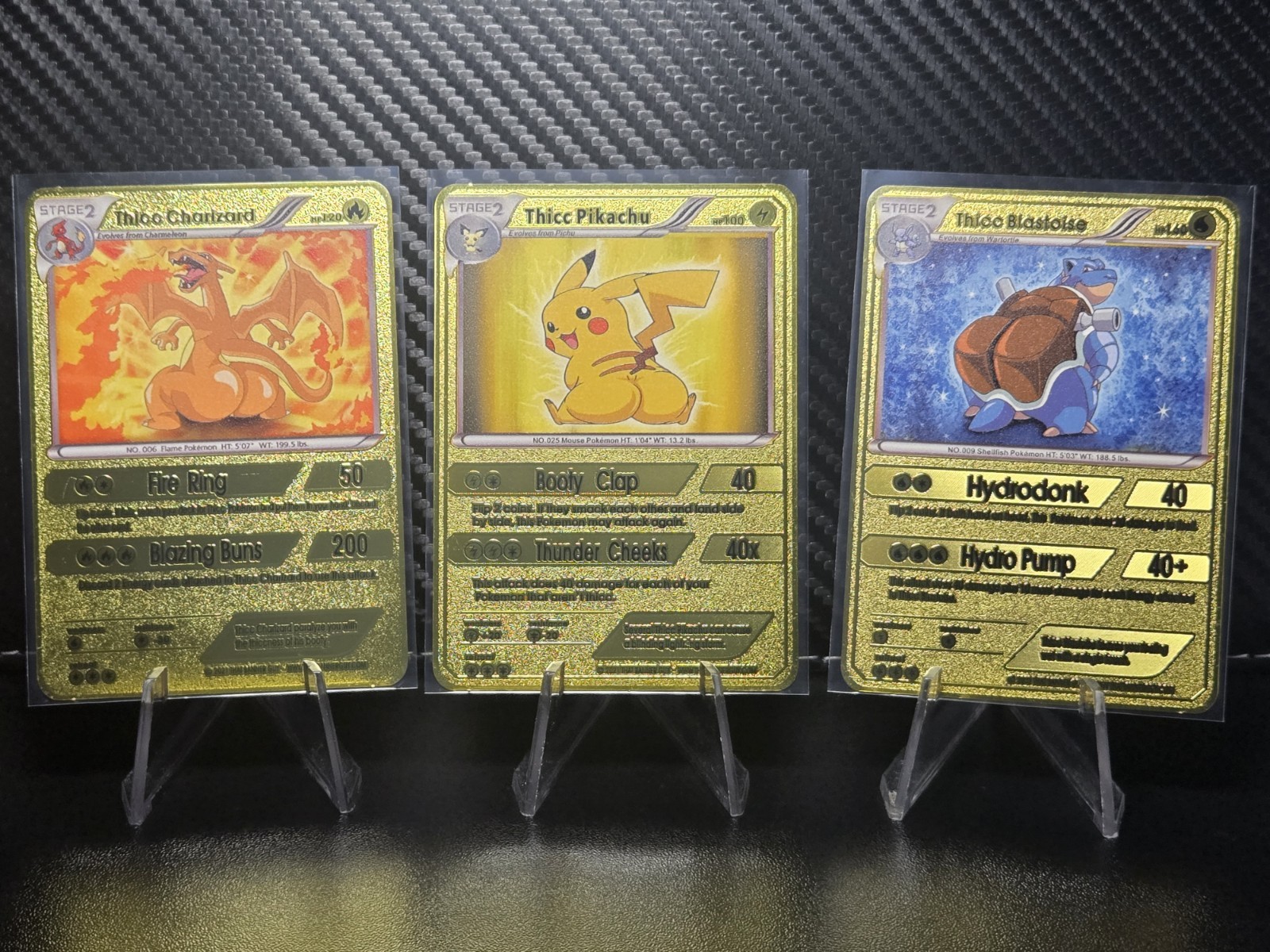 Thicc Charizard & Thicc Pikachu & Blastoise Collectible Metal Card Display Only