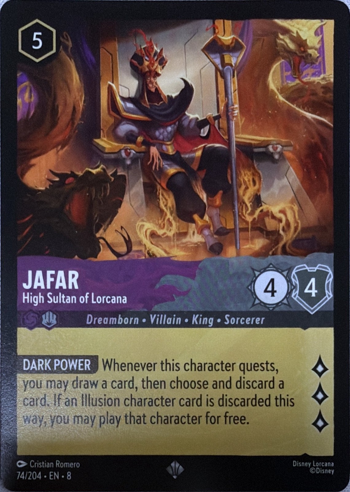 Jafar – High Sultan of Lorcana 74/204 Reign of Jafar 8 Super Rare