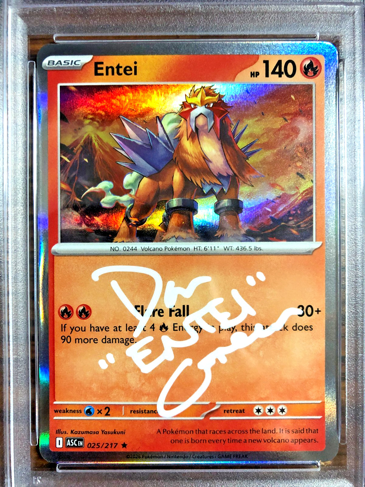 Entei Holo Rare #025|PSA MINT 9-AUTO 10|Dan Green|Ascended Heroes|Pokemon TCG