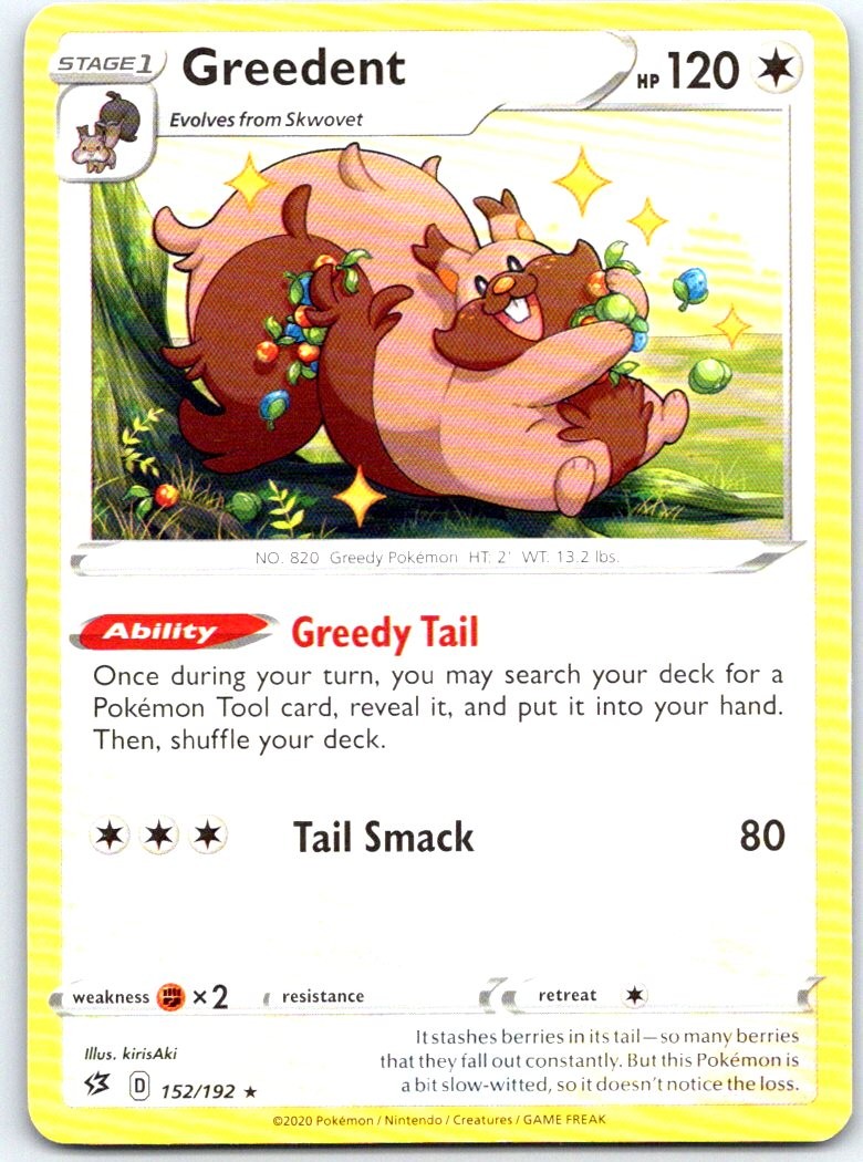 Greedent 152/192 Normal Rare Rebel Clash Pokemon NM