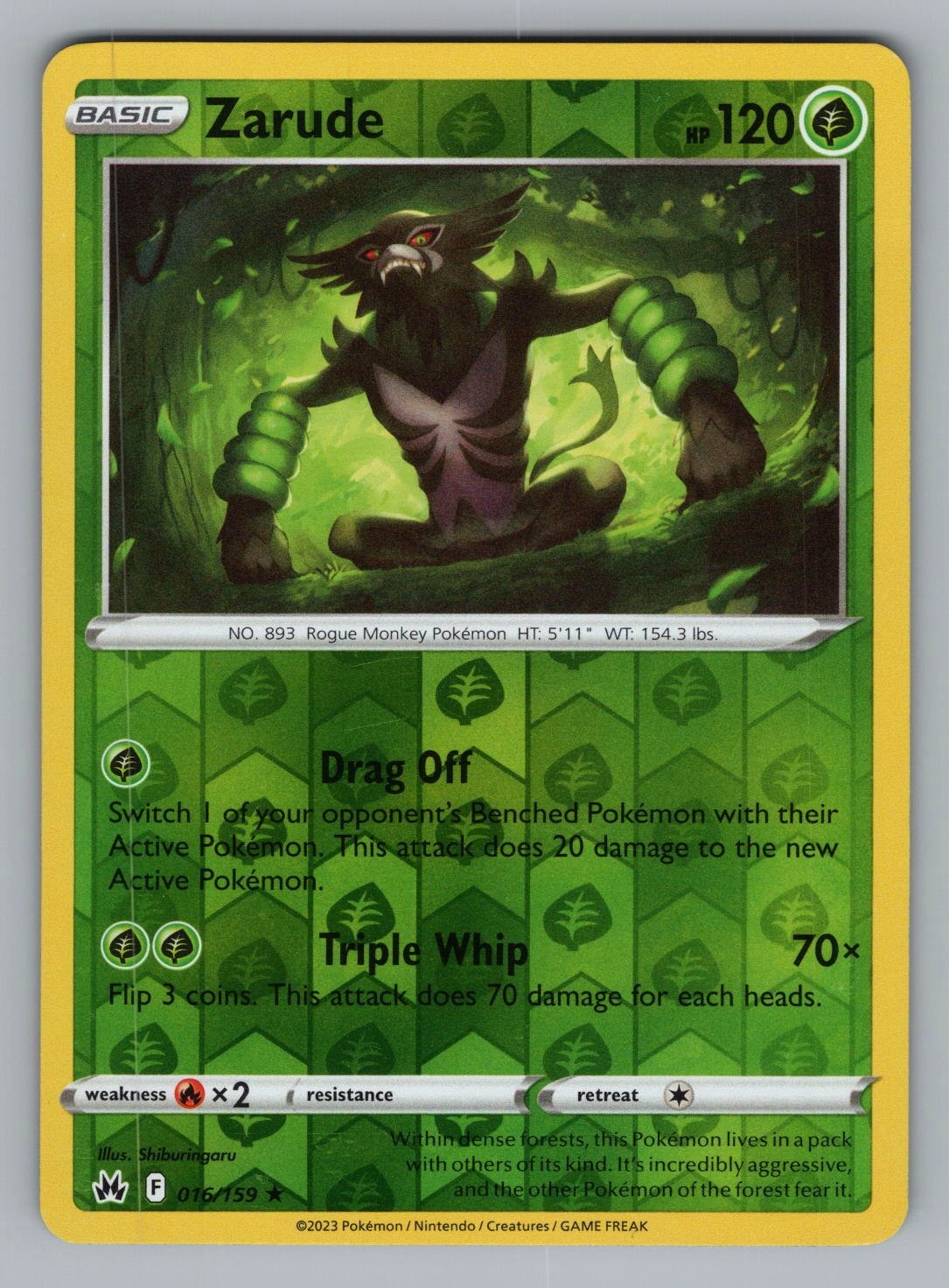 ZARUDE 016/159 R POKEMON REVERSE HOLO LP CRZ SHIBURINGARU^@ *