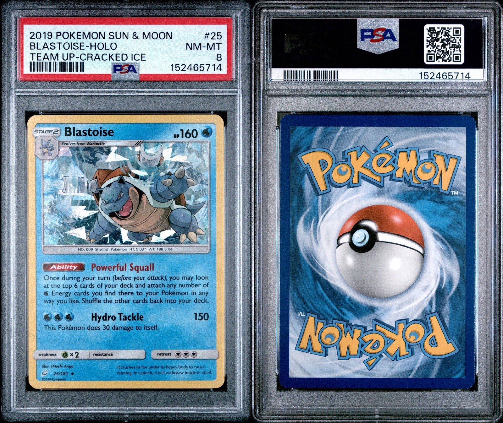 Pokemon Blastoise Team Up Cracked Ice Holo Rare #25 PSA 8