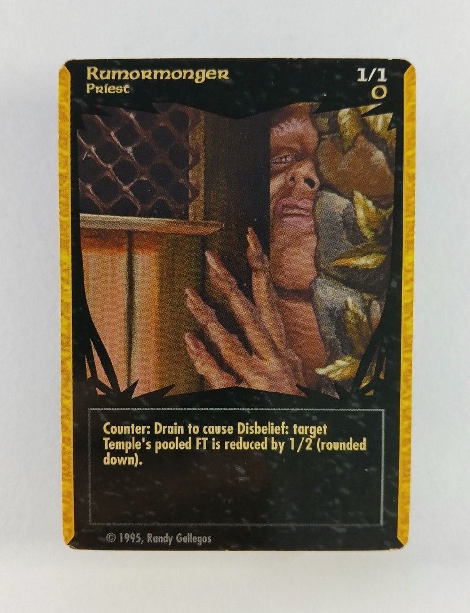 Rumormonger – Tempest of the Gods CCG card (1995) Rare, Randy Gallegos