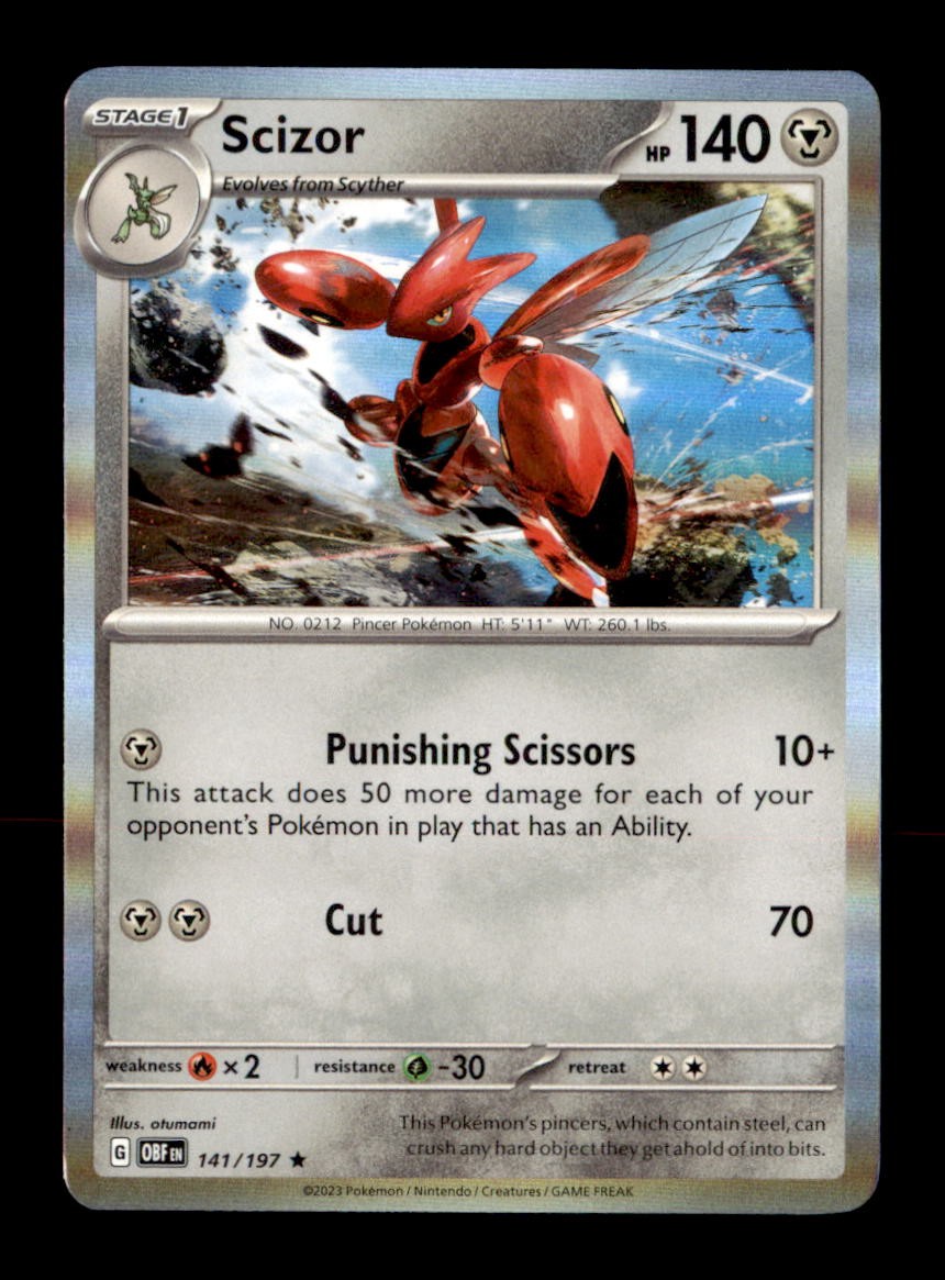 Scizor 141/197 Rare Obsidian Flames Pokemon Holo Near Mint