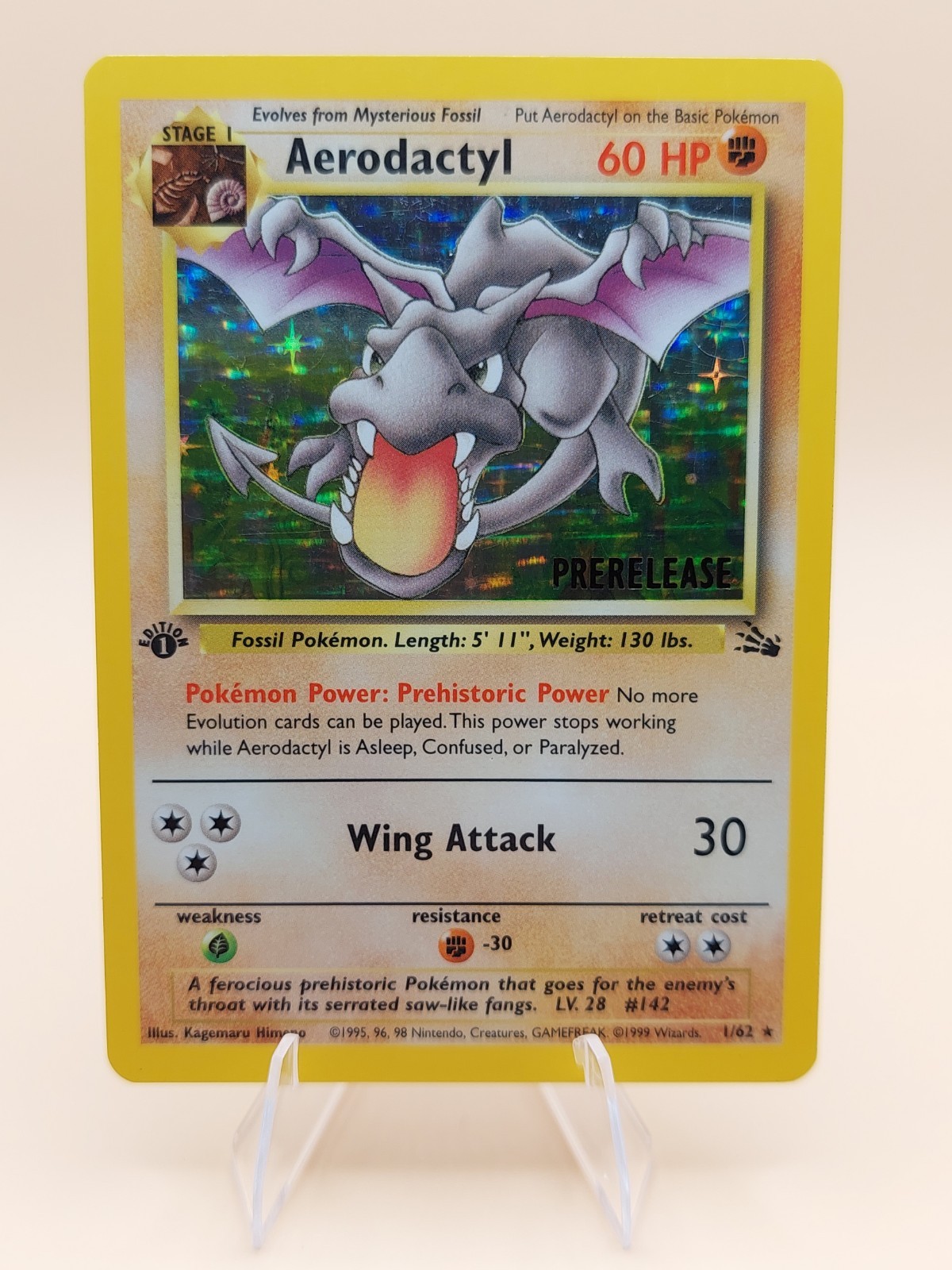 Aerodactyl (Prerelease) 1st Edition Fossil Holo Rare 1/62 Pokemon – WOTC 1999