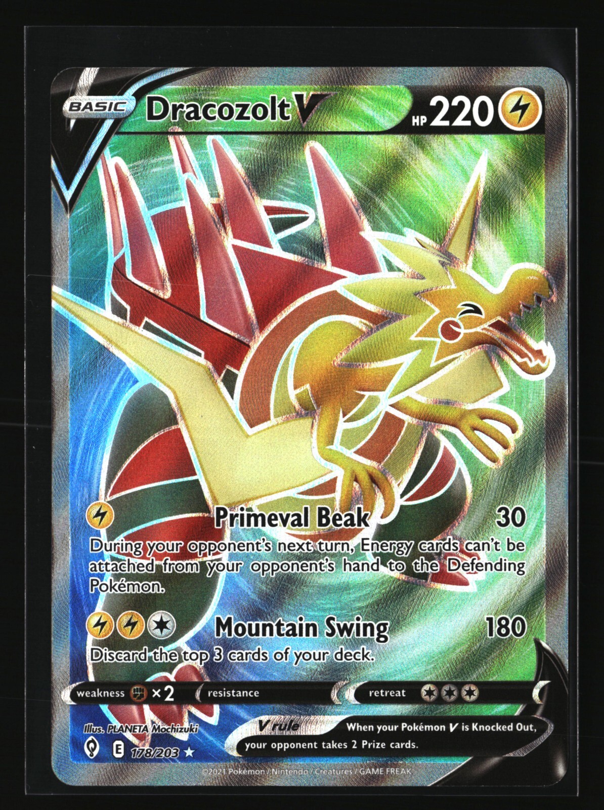 Pokemon DRACOZOLT V 178/203 Full Art Ultra Rare 2021 Evolving Skies NM/Near Mint