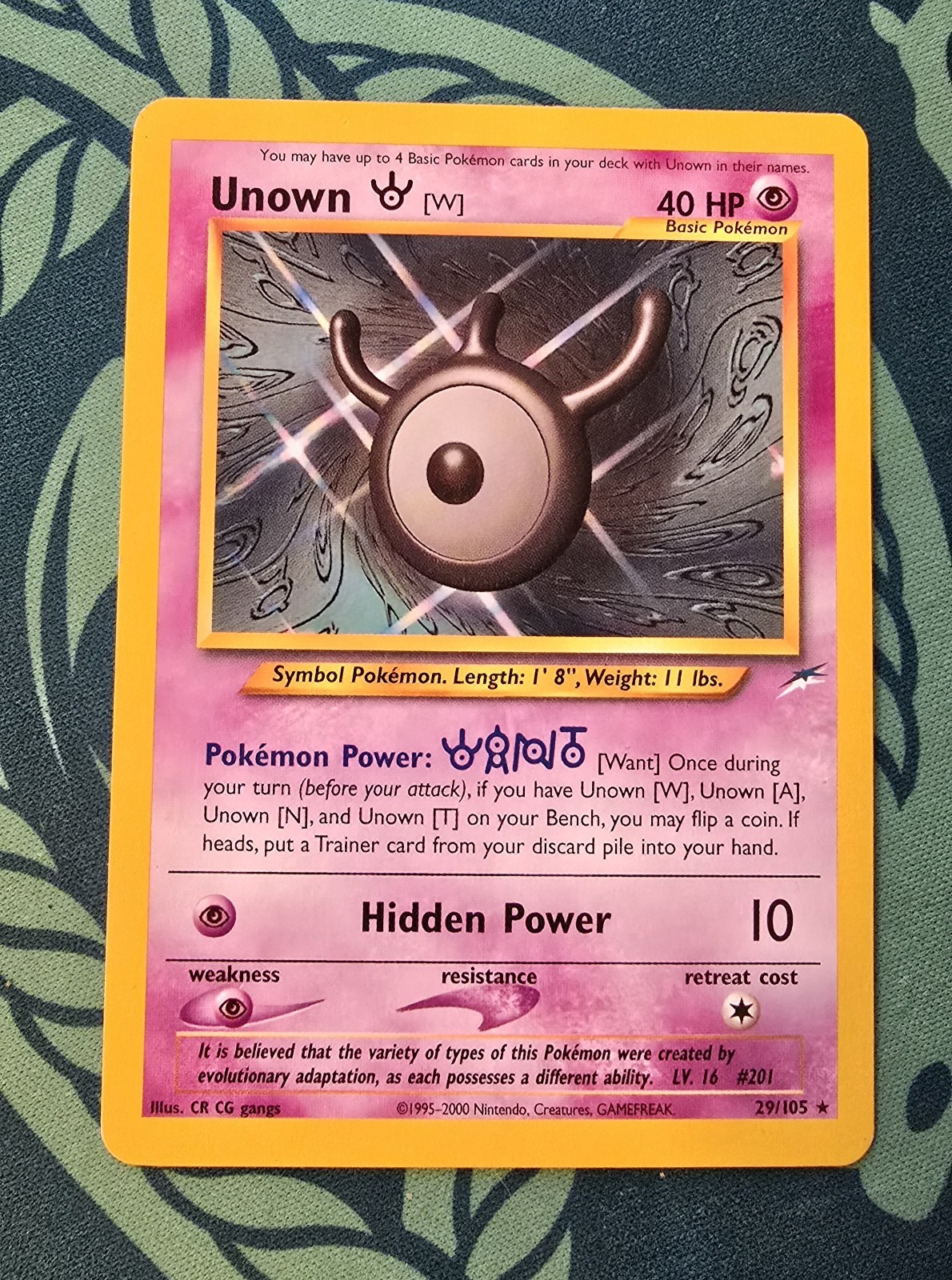 Unown [W] 29/105 Rare Neo Destiny 2002 Rare Pokemon Unlimited Moderately Played