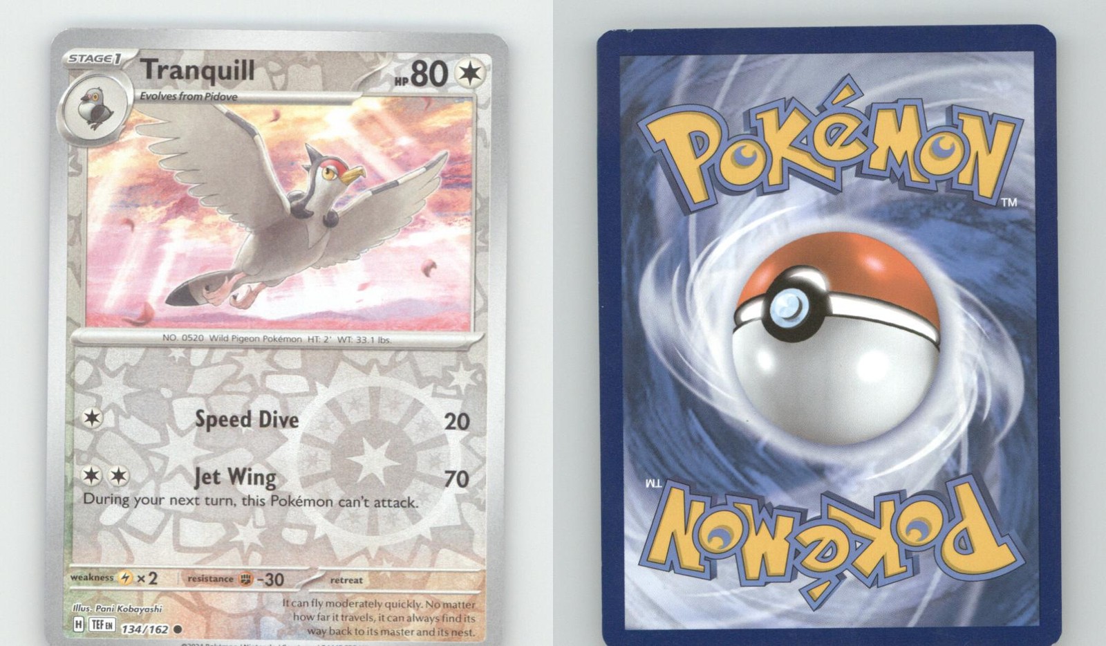 TRANQUILL 134/162 COMMON TEMPORAL FORCES POKEMON REVERSE HOLO NEAR MINT