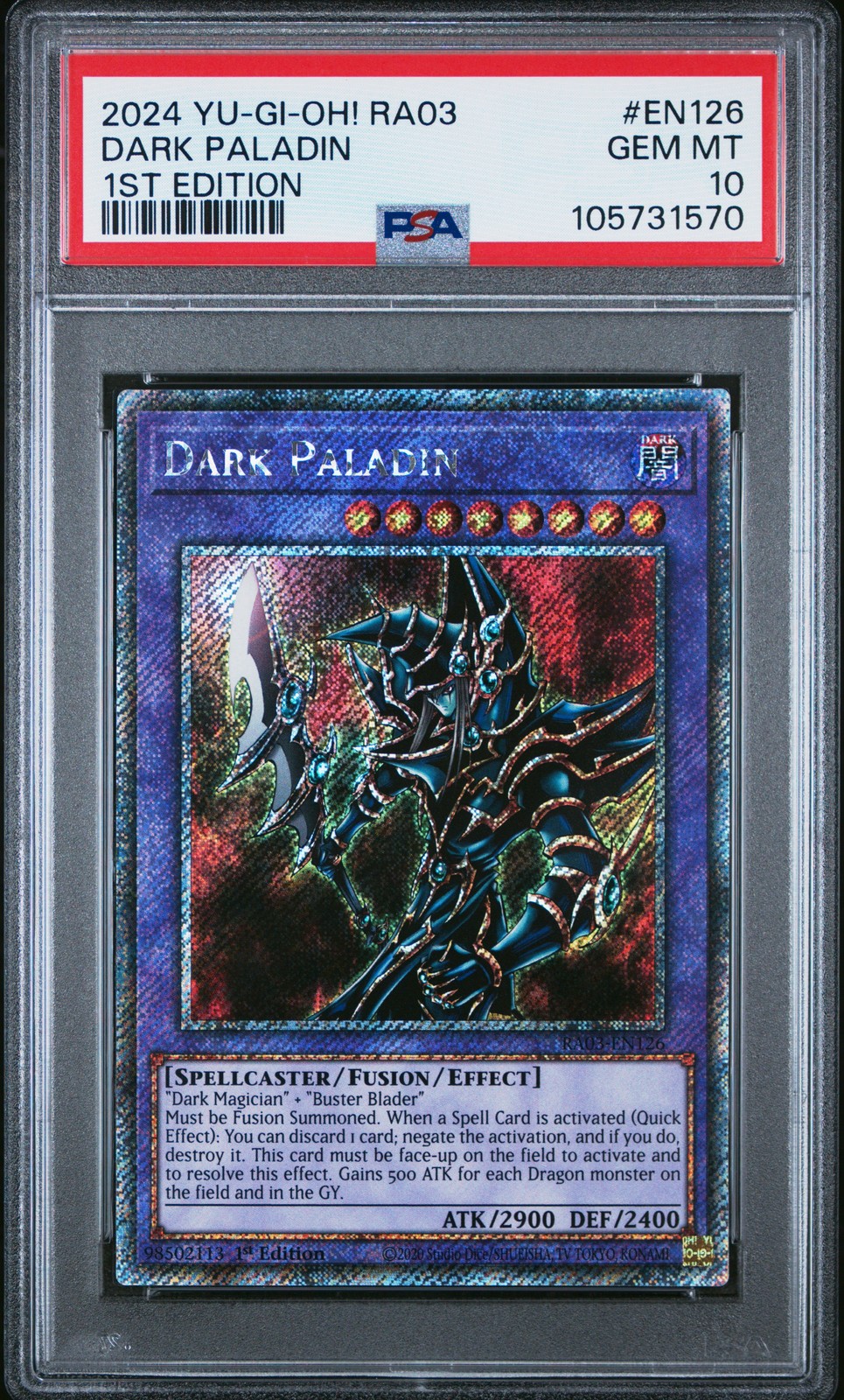 2024 YU-GI-OH! RA03-QUARTER CENTURY BONANZA 1ST EDITION DARK PALADIN PSA 10