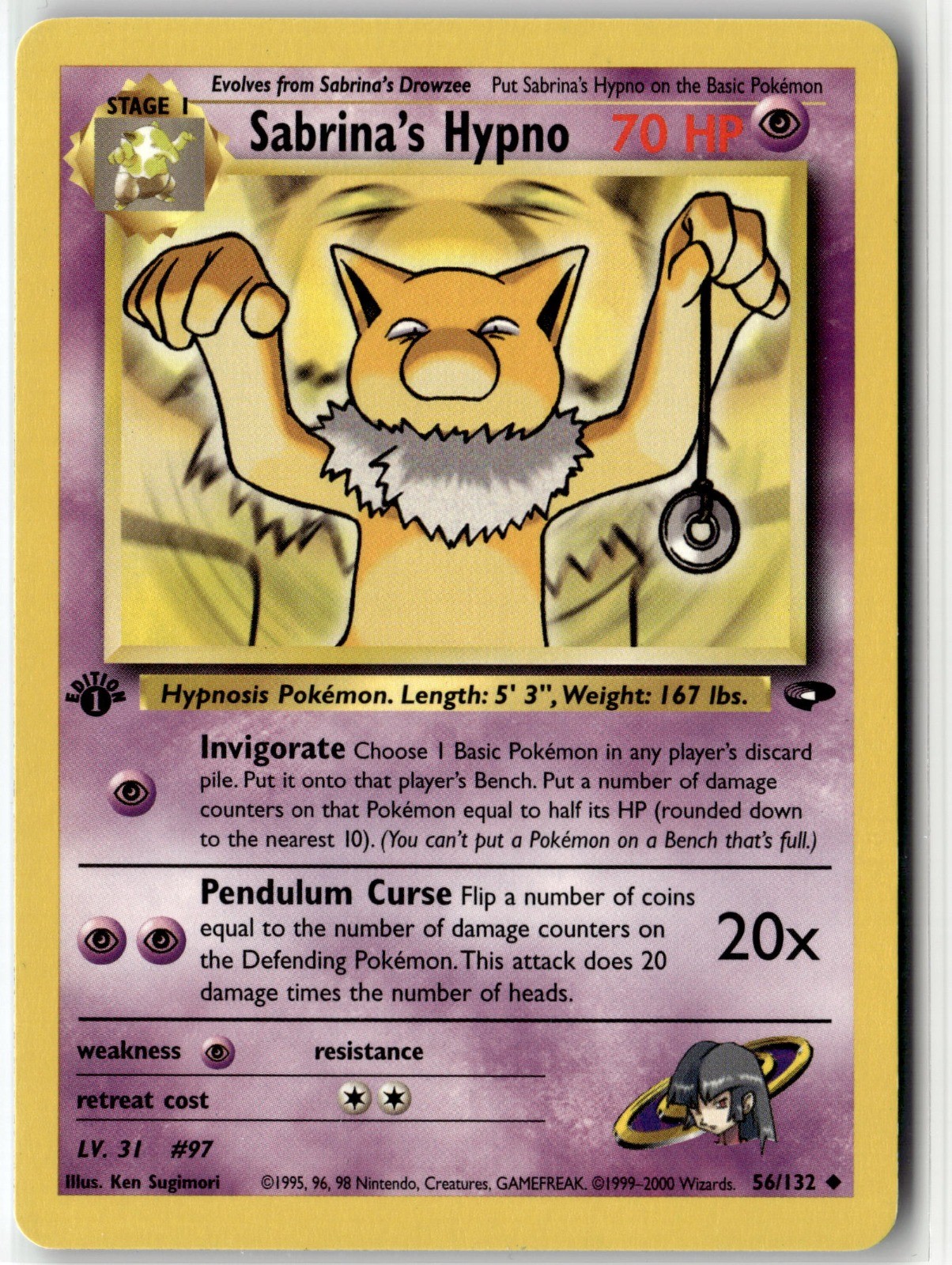 Sabrina’s Hypno Uncommon Gym Challenge 056/132 1st Edition NM
