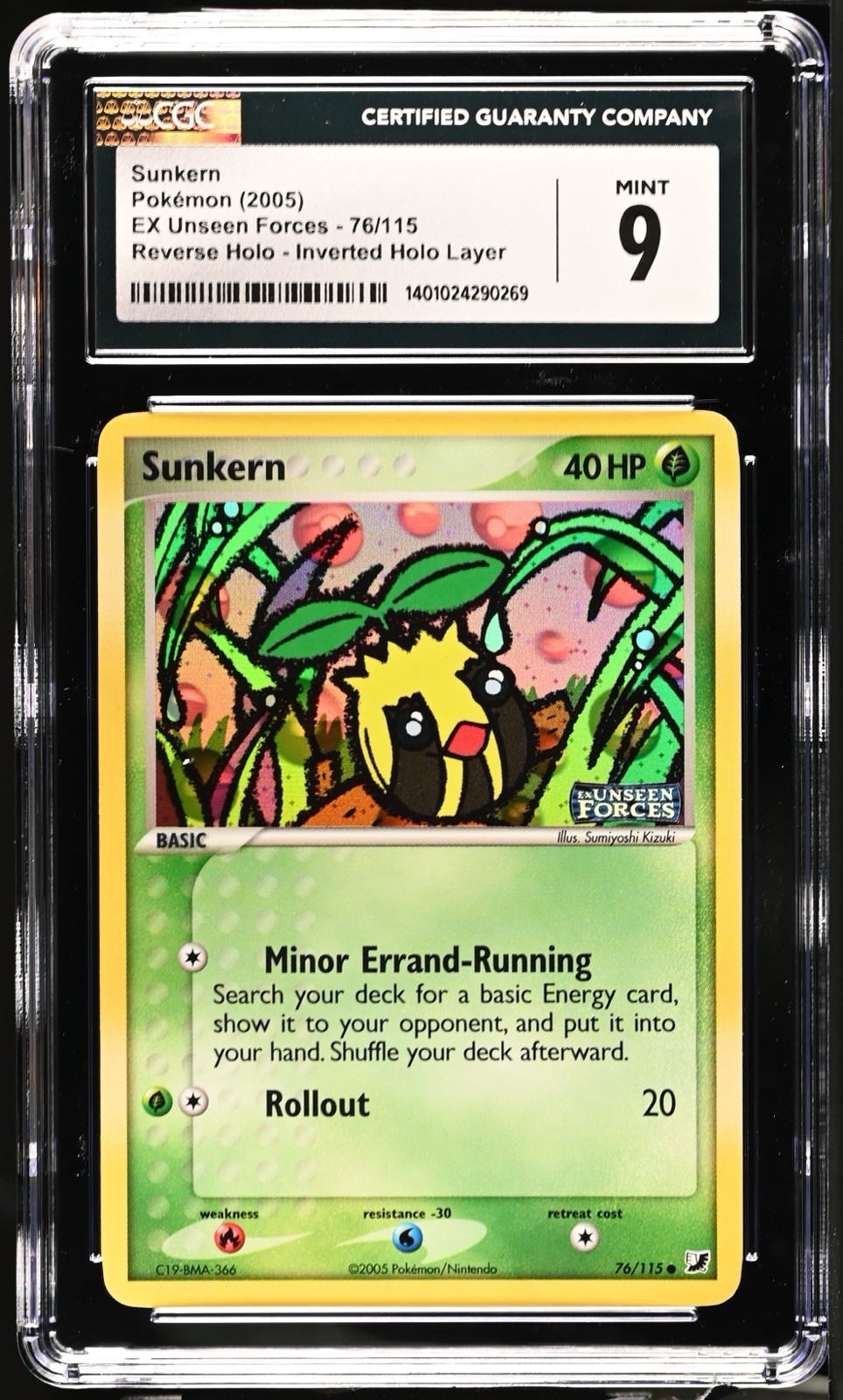 Sunkern 76 – Pokemon 2005 EX Unseen Forces Stamped Reverse Holo CGC 9