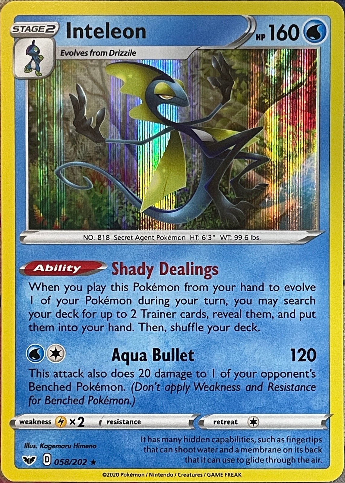 Inteleon Holo Rare – 058/202 – Sword & Shield Base Pokemon 2020
