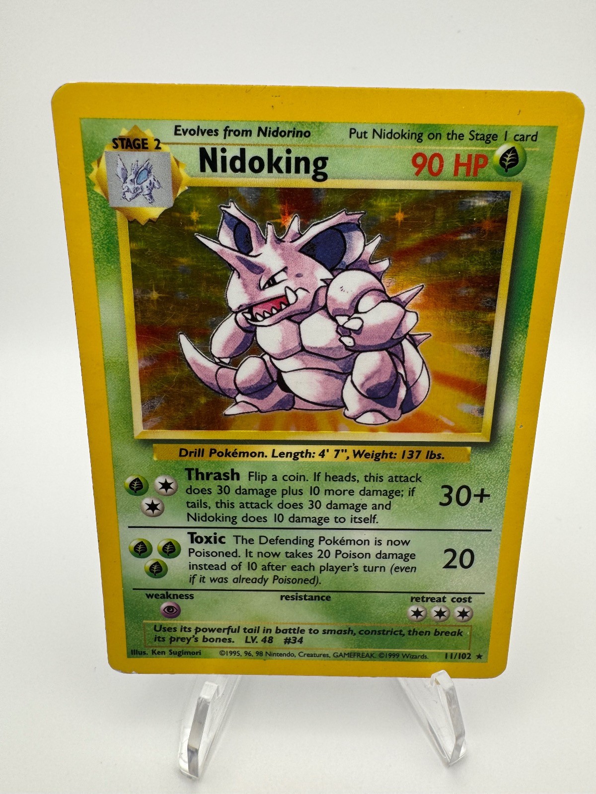 Nidoking 11/102 Holo Rare Base Set Unlimited Pokemon Moderately Played