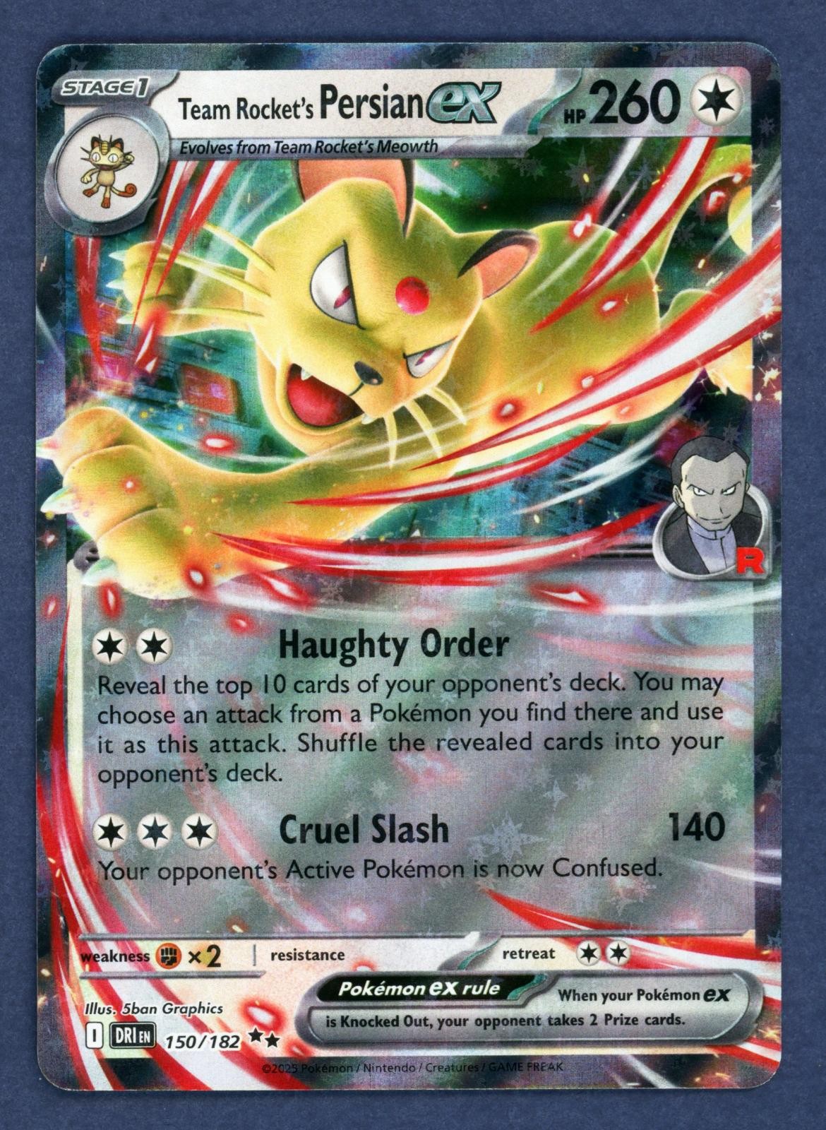 Team Rocket’s Persian ex 150/182 Double Rare Destined Rivals Pokemon Holo NM