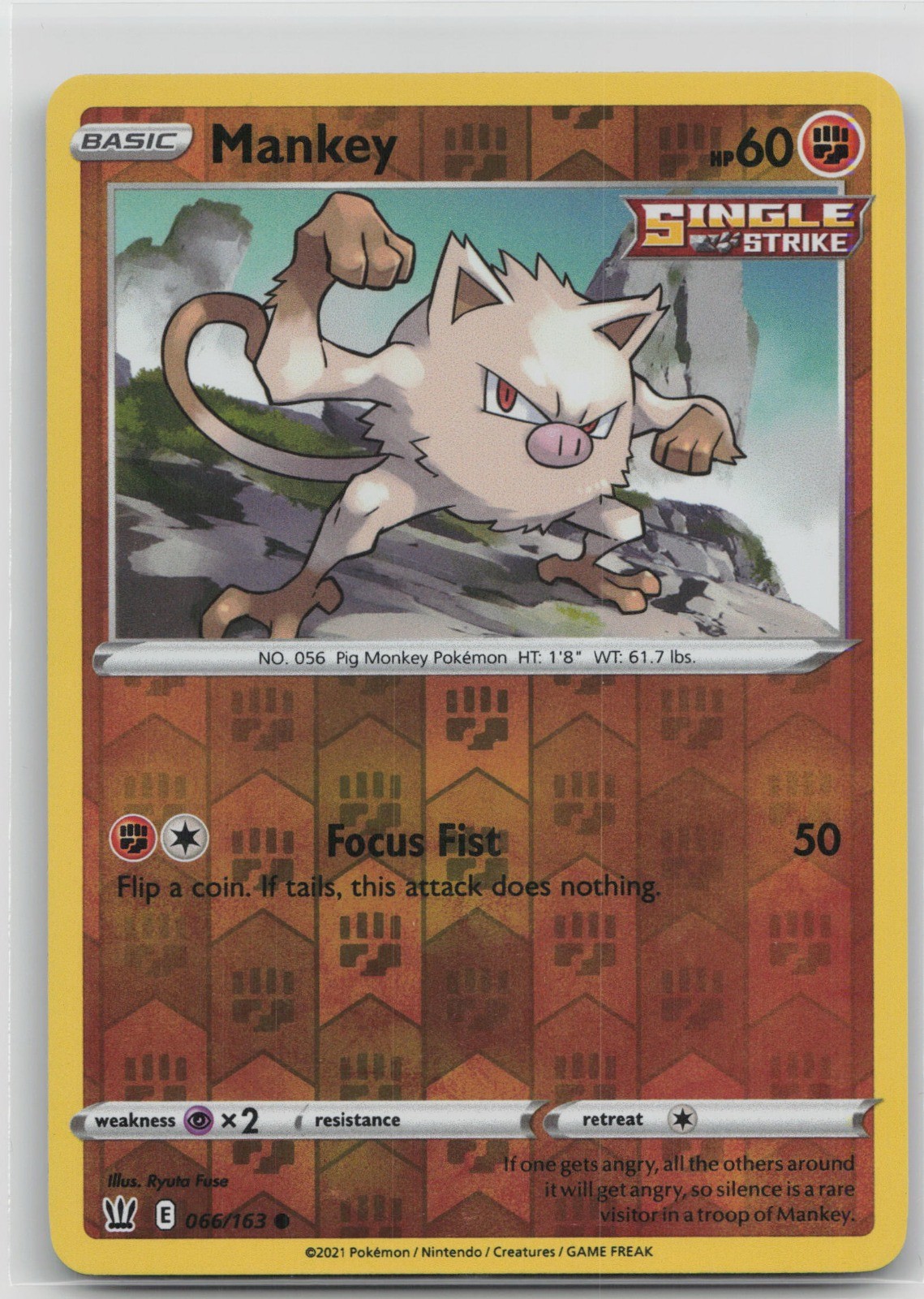 Mankey Common Fighting SWSH05: Battle Styles 066/163 LP 2021 Ryuta Fuse Reverse