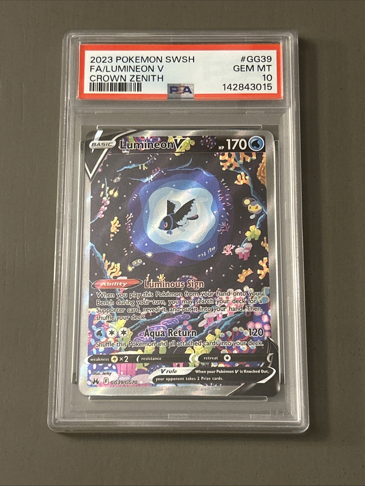 Pokemon TCG: Lumineon V GG39/GG70 Crown Zenith: Galarian Gallery Holo PSA 10