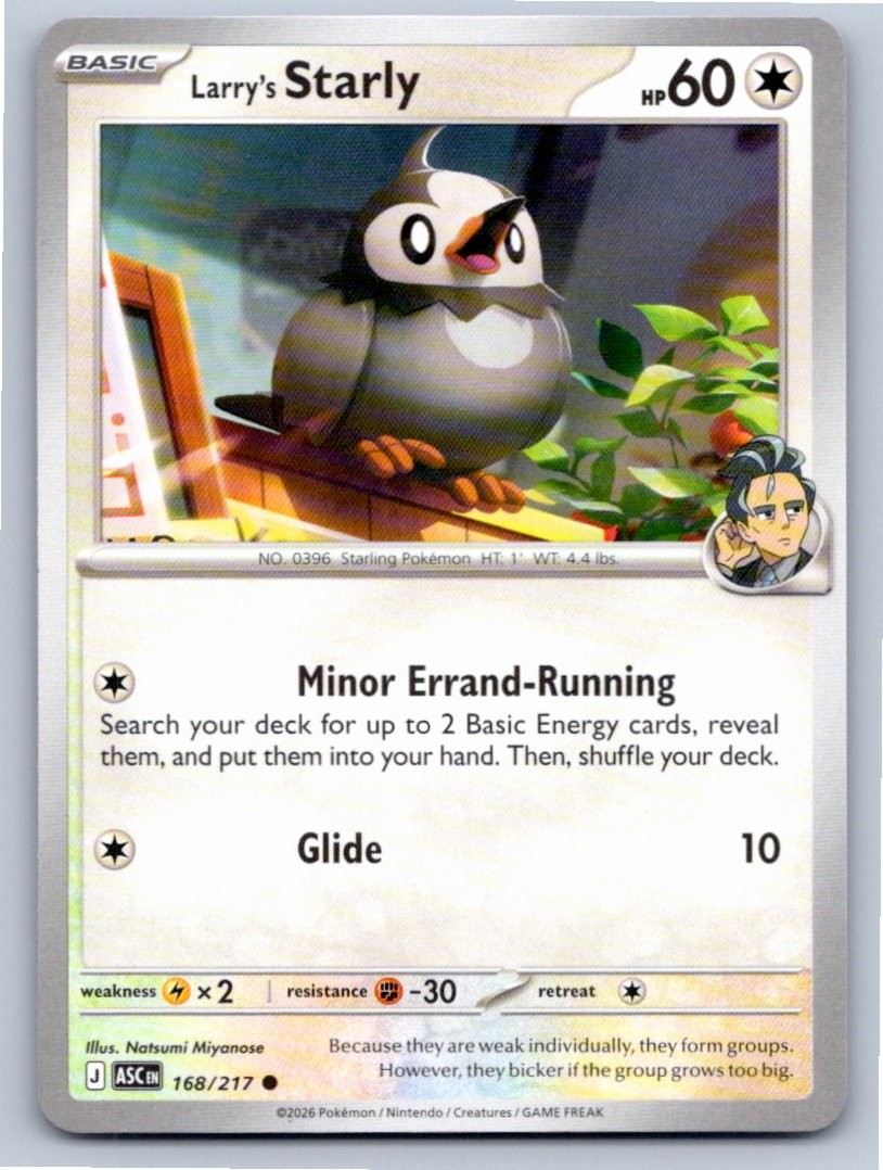 2026 POKEMON LARRY’S STARLY ASCENDED HEROES 168/217 COMMON NM A23191 FREE S&H