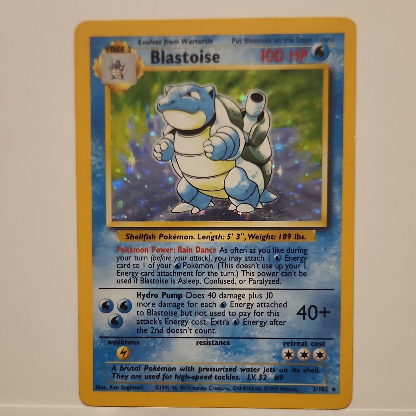 Pokémon Blastoise Base Set Holo Rare Card 2/102 1999 Vintage WOTC – LP