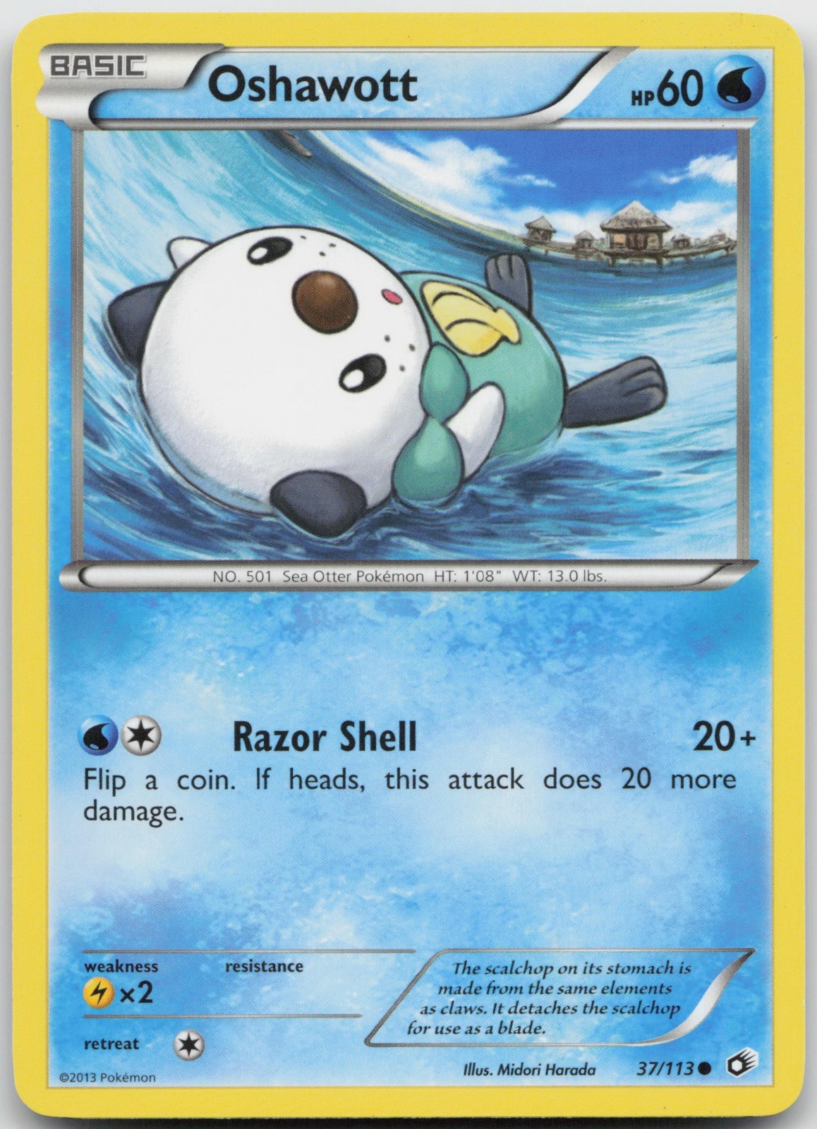 Oshawott Common Water Legendary Treasures 37/113 LP 2013 Midori Harada