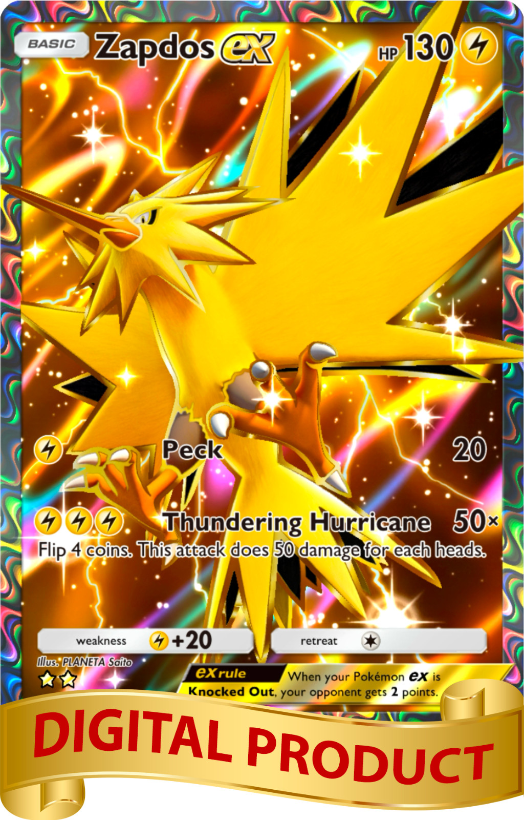 Pokemon Pocket TCG Card 2 Star Full Art Zapdos EX Genetic Apex DIGITAL