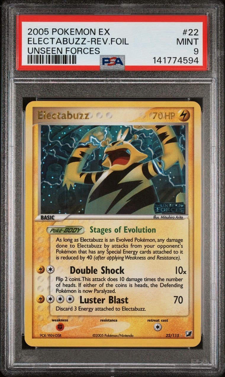 2005 Pokemon EX Unseen Forces # 22 Electabuzz Reverse Foil PSA 9 Card NEW CERT!