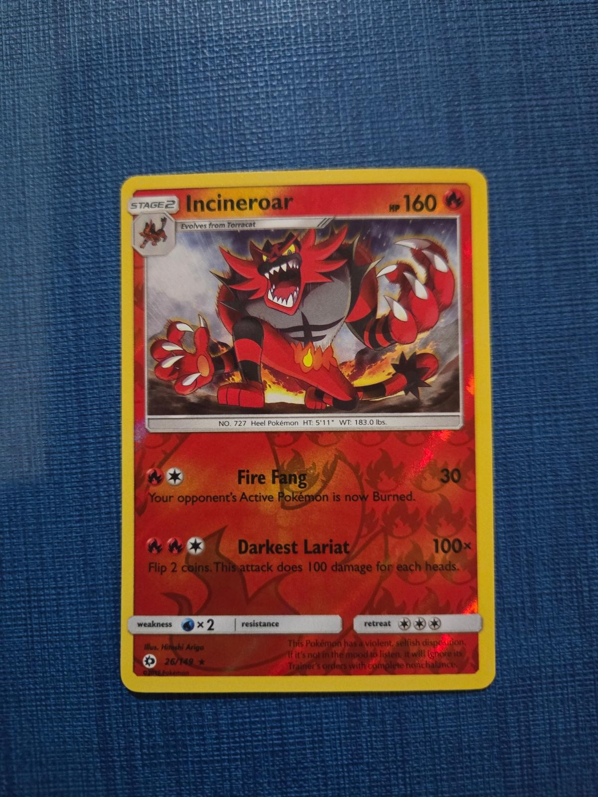 Incineroar 26/149 Rare SM Base Set Pokemon Reverse Holo Near Mint