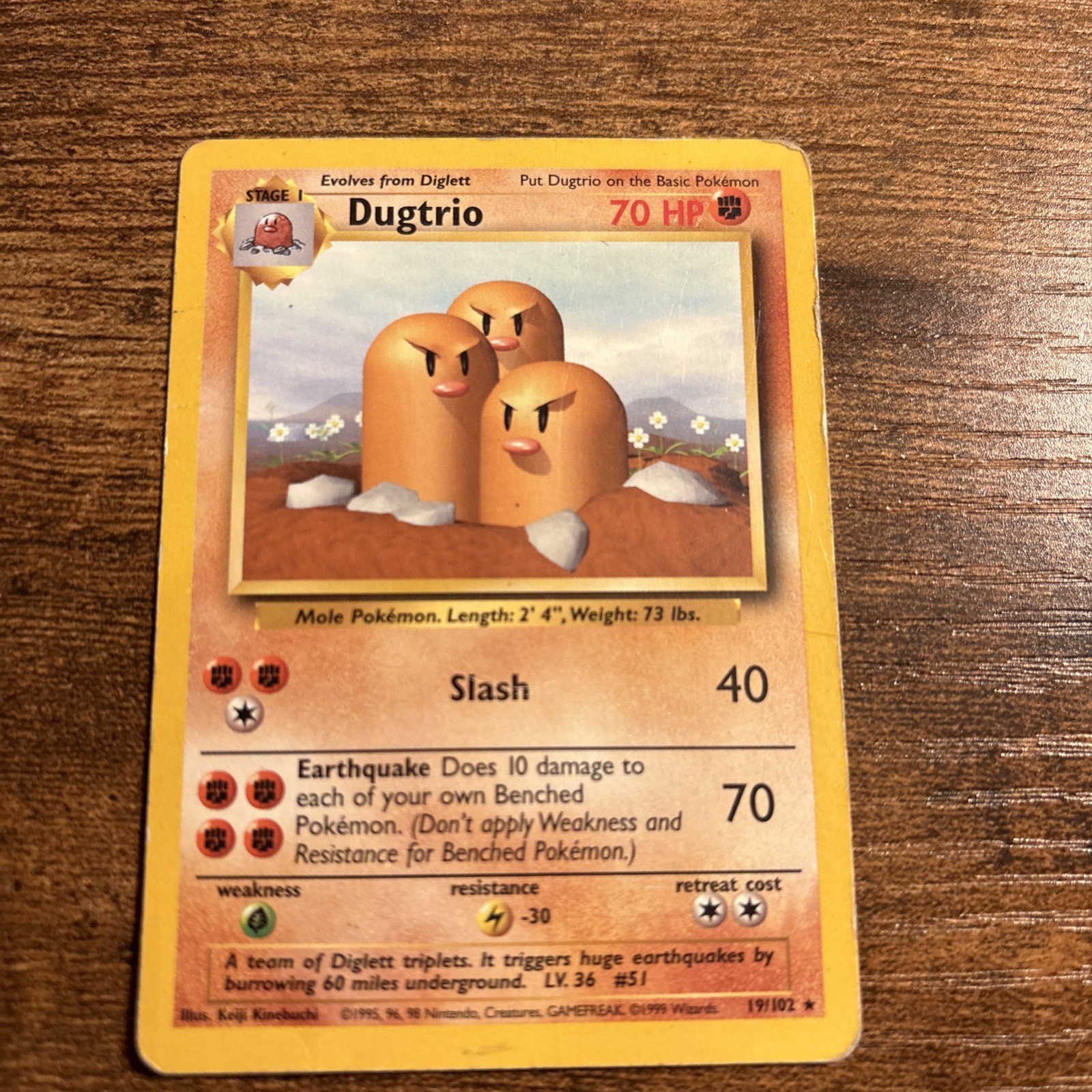 Dugtrio 19/102 Rare Base Set Unlimited Pokemon Lightly Played