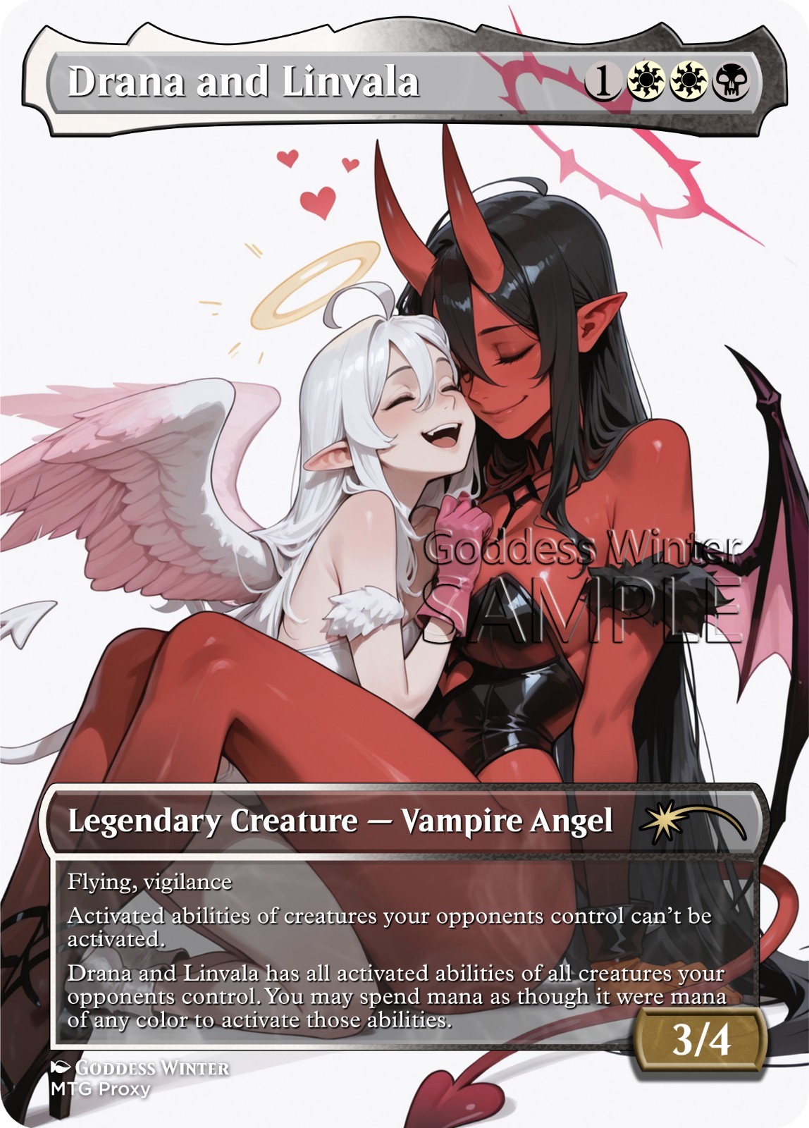 MTG – Drana and Linvala – Fanart Borderless Style – EDH / Playtest