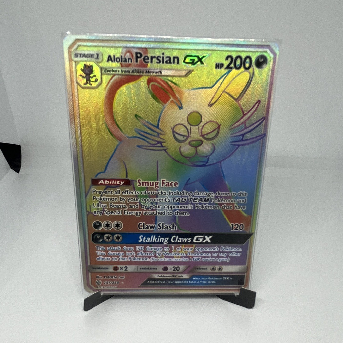 Pokemon TCG Alolan Persian GX 257/236 SM Cosmic Eclipse Secret Rare Holo 200HP