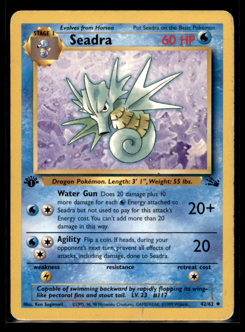 SEADRA 42/62 UNCOMMON FOSSIL POKEMON 1ST EDITION MP