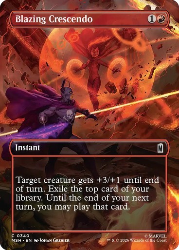 NM Borderless Blazing Crescendo, MTG, Super Heroes, Magic, 340
