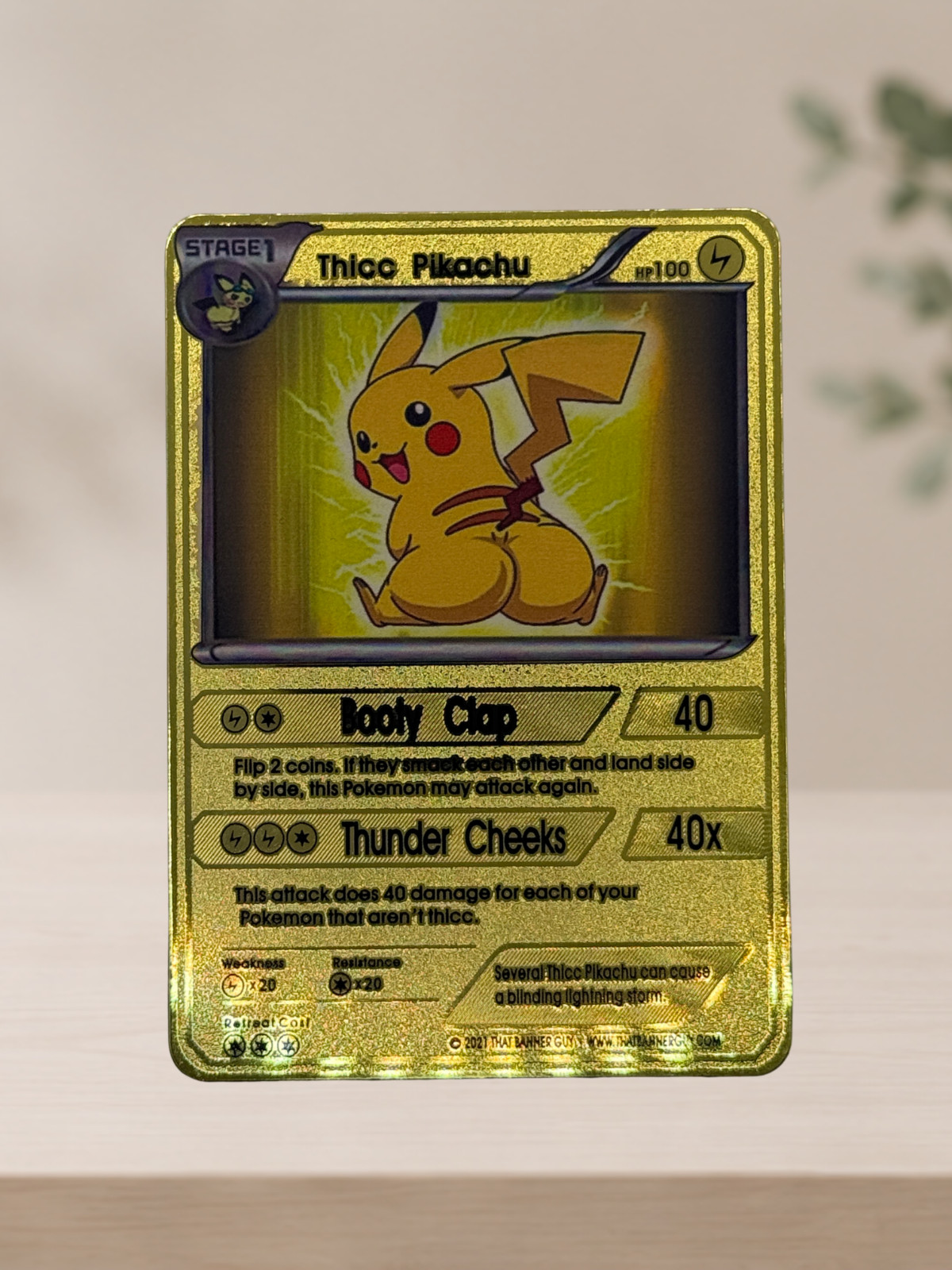 Thicc Pikachu – Pokemon Custom-Art Premium Gold Metal Promo Card